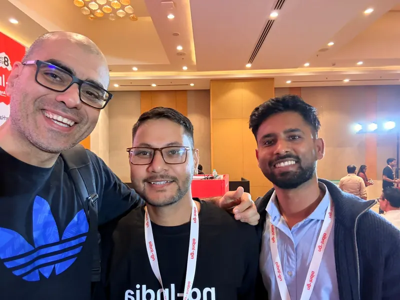 Group photo with friends and team at a conference